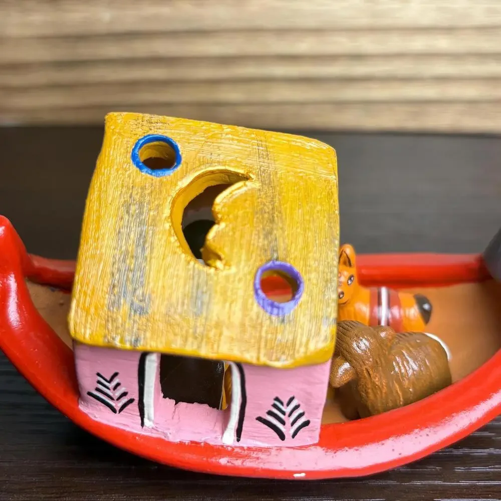 Handmade‎ Peruvian Clay Nativity Canoe Donkey: Folk Art Christmas Crèche